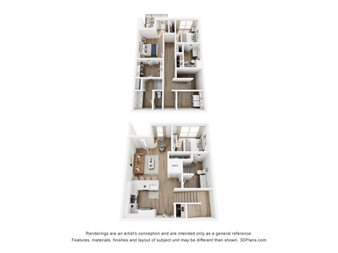 Floor plan for 3 beds, 3 baths, 1535 sqft